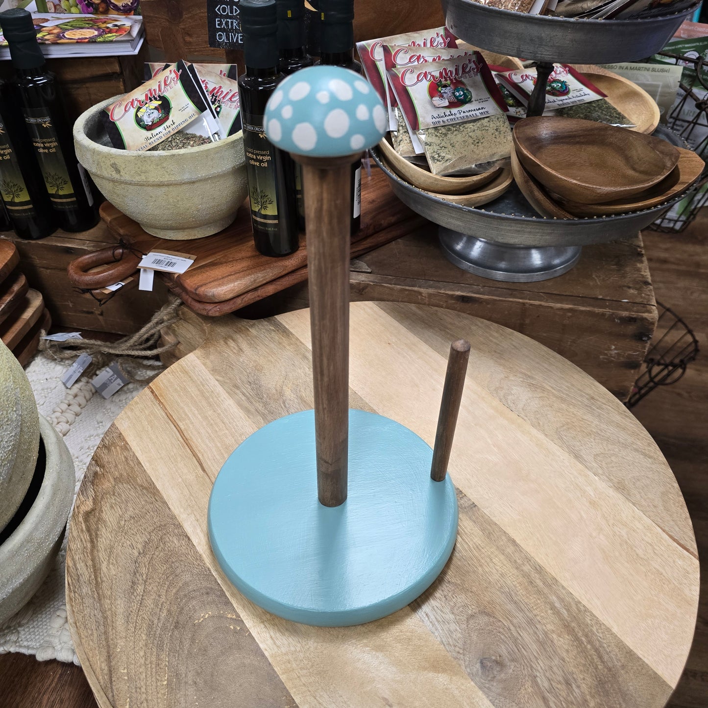 Hand Painted Towel Holder with Mushroom on Top