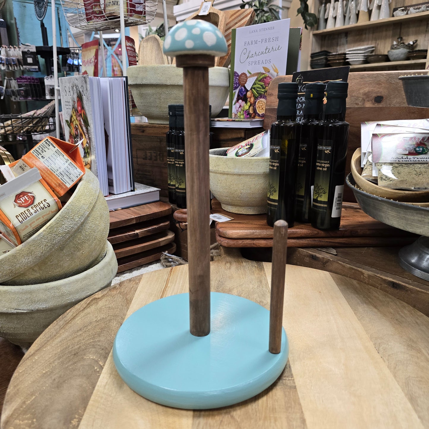 Hand Painted Towel Holder with Mushroom on Top