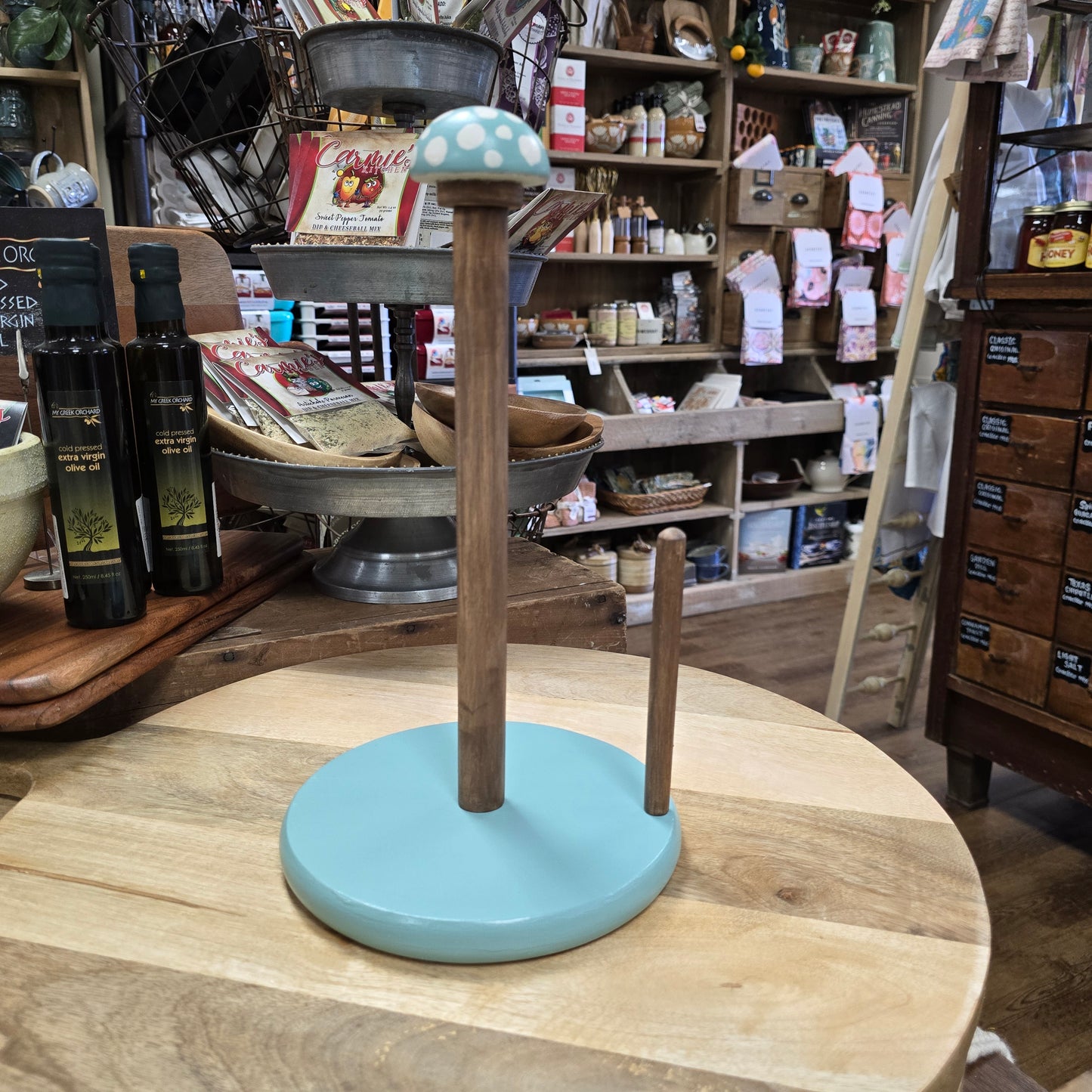 Hand Painted Towel Holder with Mushroom on Top