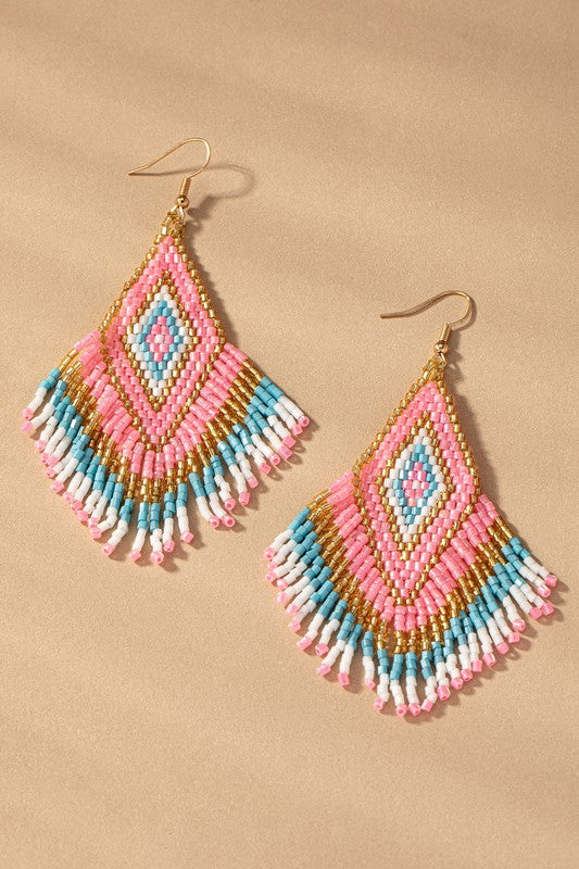 Boho seed bead drop earrings