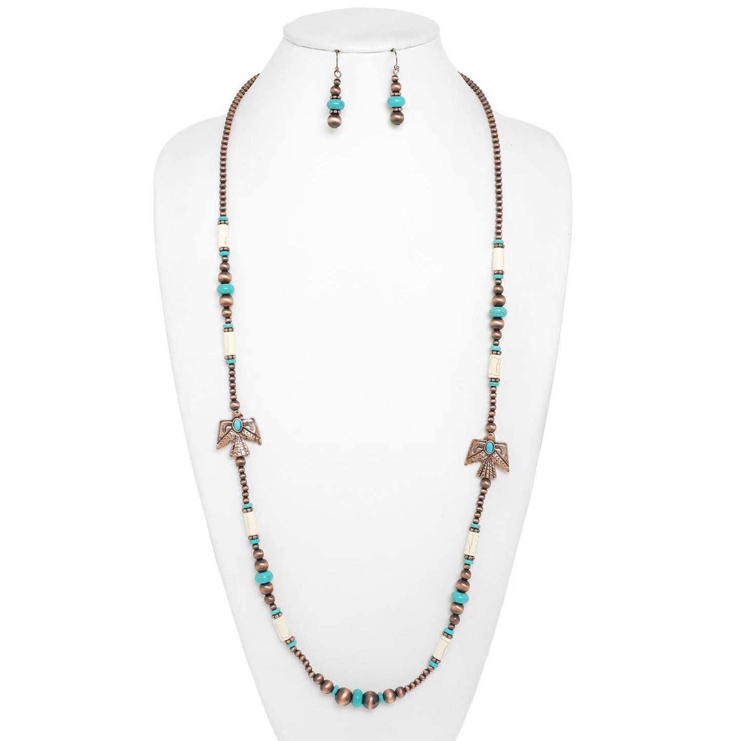 Western Navajo Pearl Turquoise Long Necklace 36"