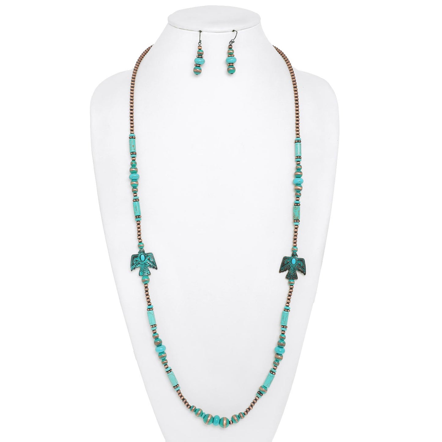 Western Navajo Pearl Turquoise Long Necklace 36"