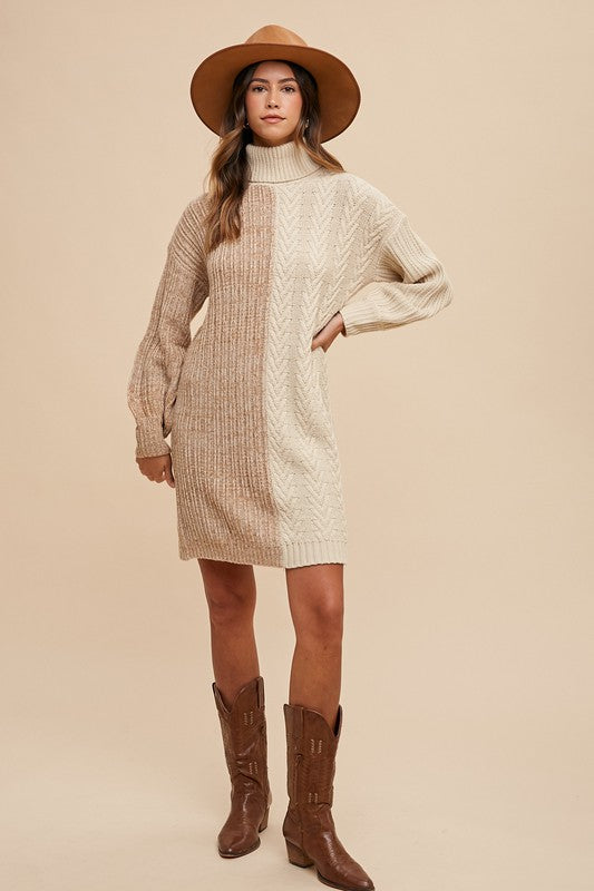 The Alicia Color Block Turtleneck Sweater Dress (Small to XLarge)