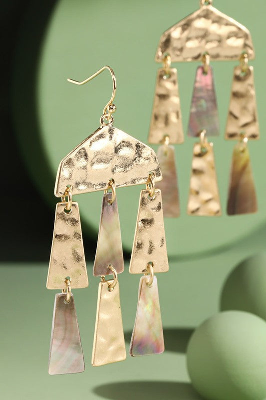 Hammered Metal Dangle Earrings with Shell Accents (2 Color Options)