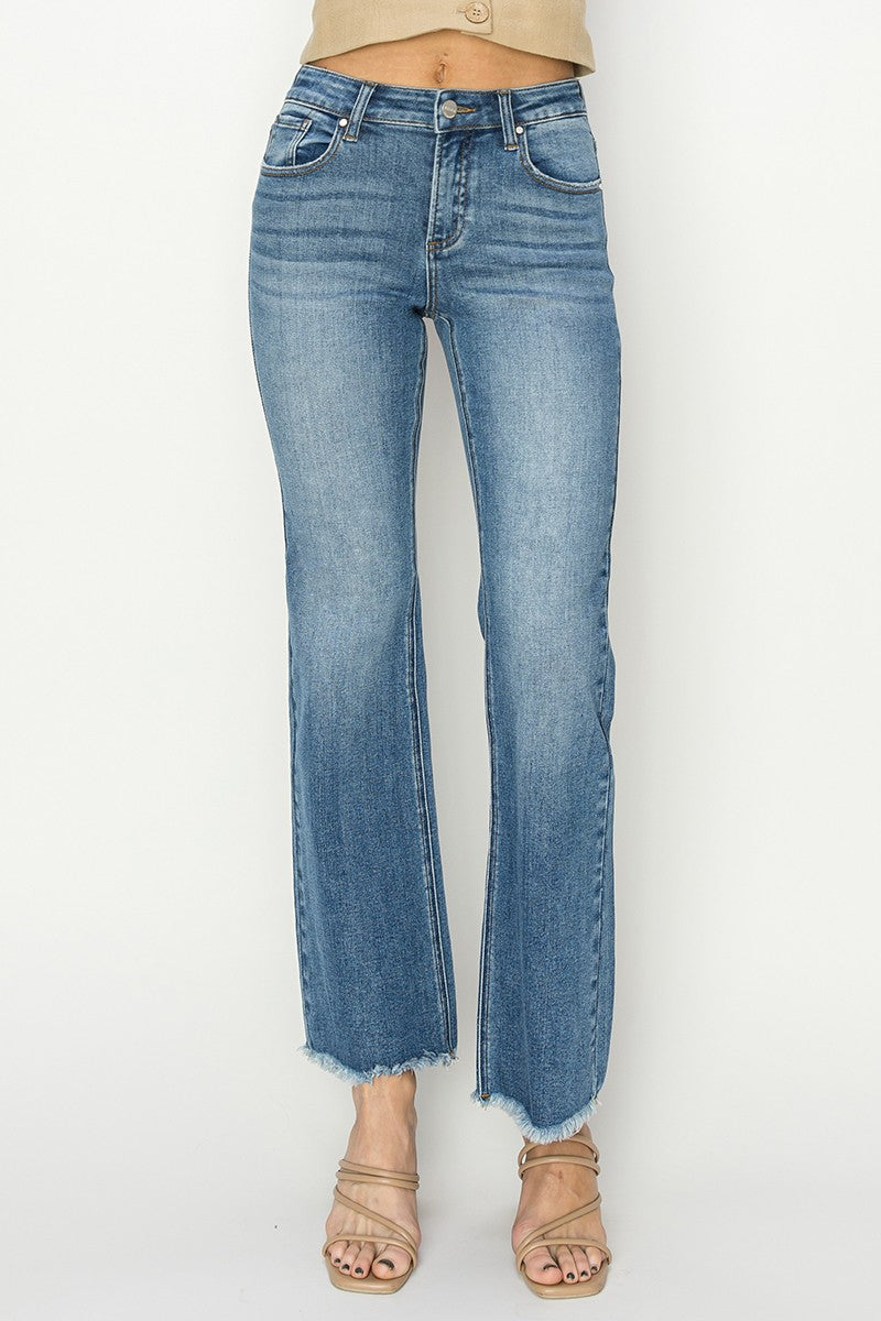 Sara's Favorite Plus Size Mid Rise Frayed Hem Boot Cut Jeans