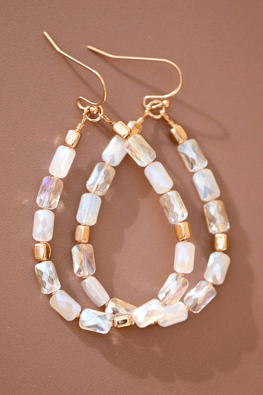 Dancing in The Moonlight Teardrop Wire Beaded Glass Crystal Earrings