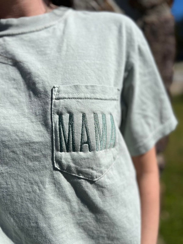 Embroidered Mama Pocket Tee - Bay