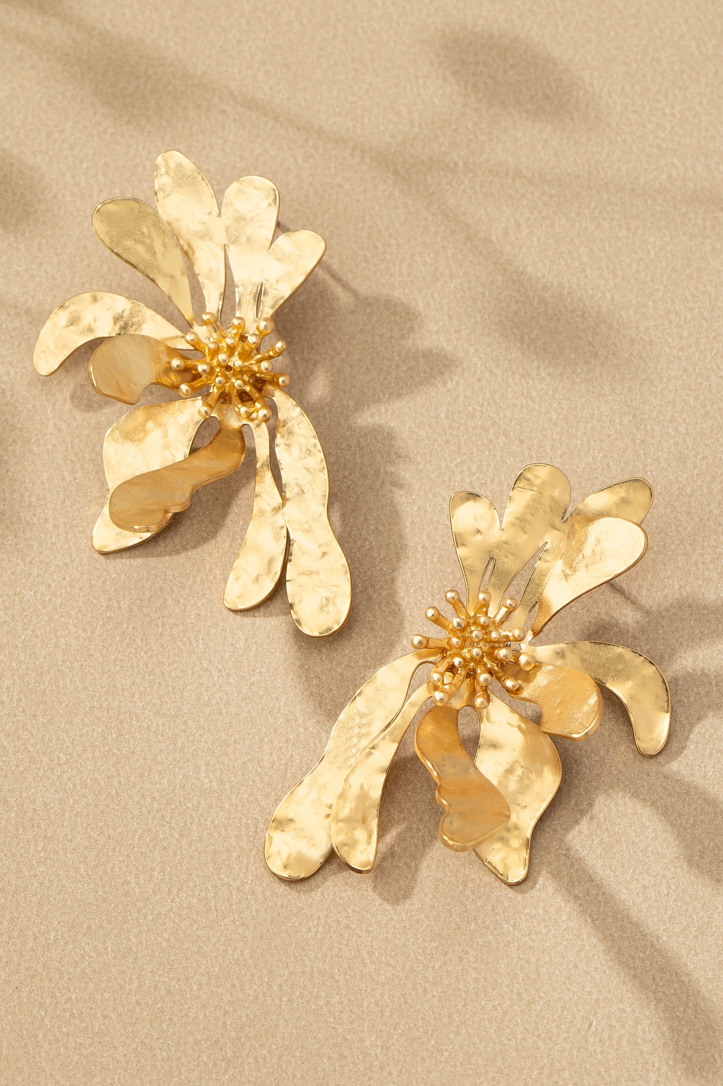 Hammered 3D Flower Shaped Earrings