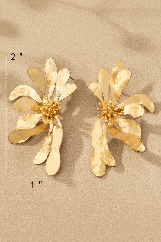 Hammered 3D Flower Shaped Earrings