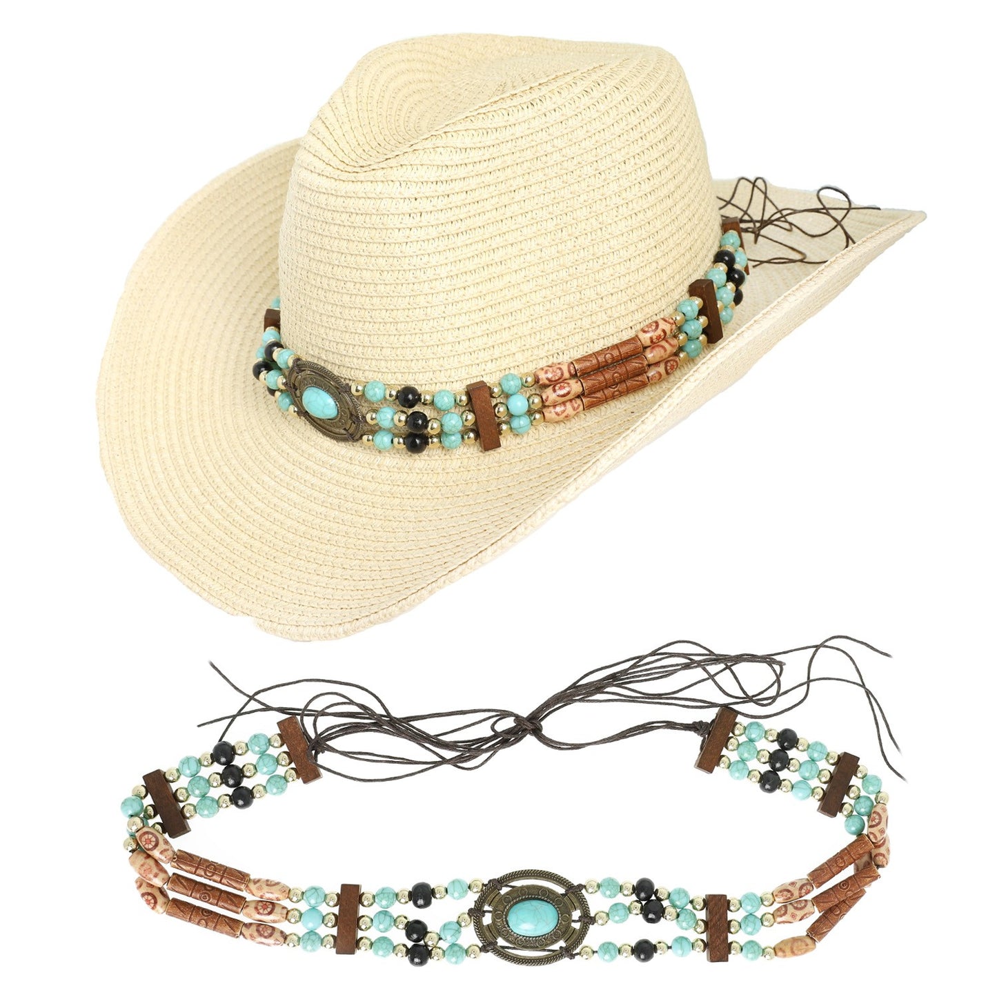 Western Turquoise Concho Beaded Hat Band