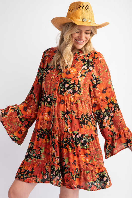 Free Fallin' Floral Print Dress (1X to 3X)