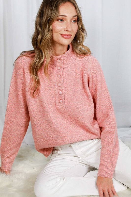 Gilmore Girl | Mock Neck Button Detail Sweater, 3 Colors (Small to Large)