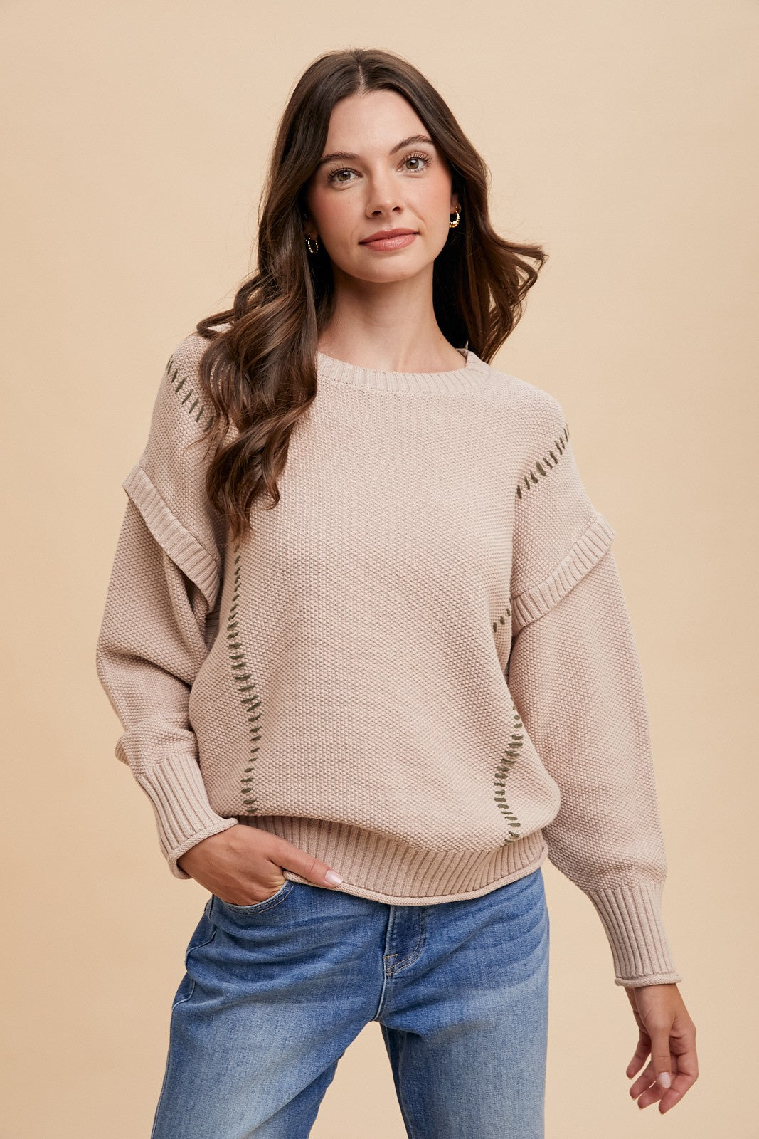 The Ruby Contrast Blanket Stitch Sweater (Small to XLarge)