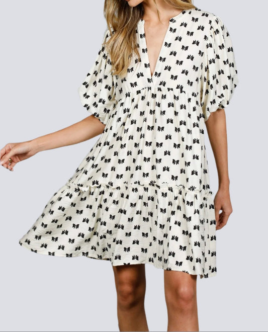 Ribbons + Bows | Short Sleeve Bow Print Dress (Small to Large)