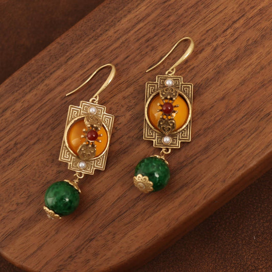 Vintage-Inspired Gold-Plated Natural Stone Drop Earrings