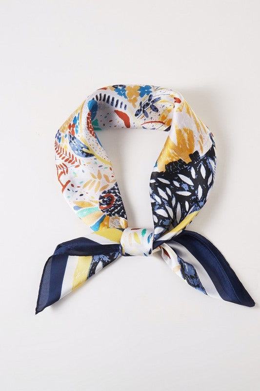 Abstract Leaf Printed Silky Square Scarf