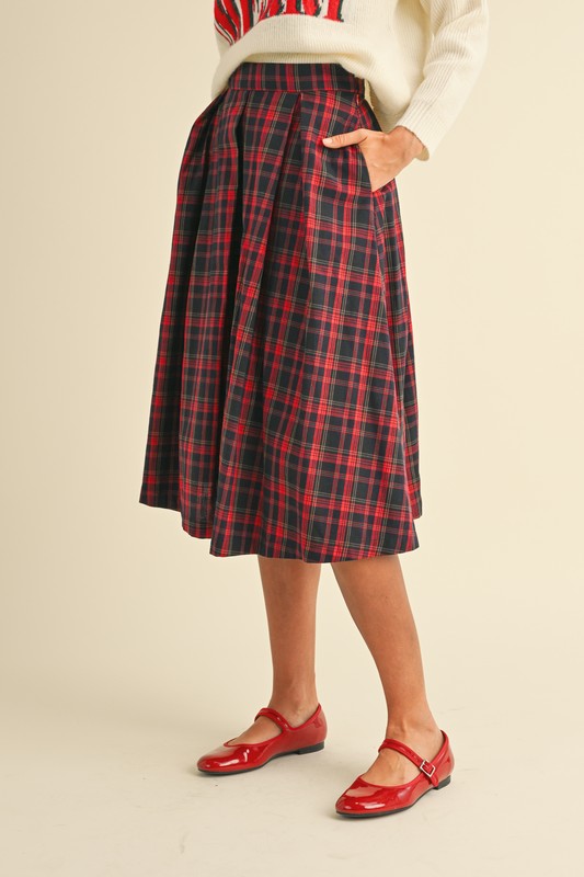 Perfect Plaid | Pleated Plaid Midi Skirt (Small to XLarge)