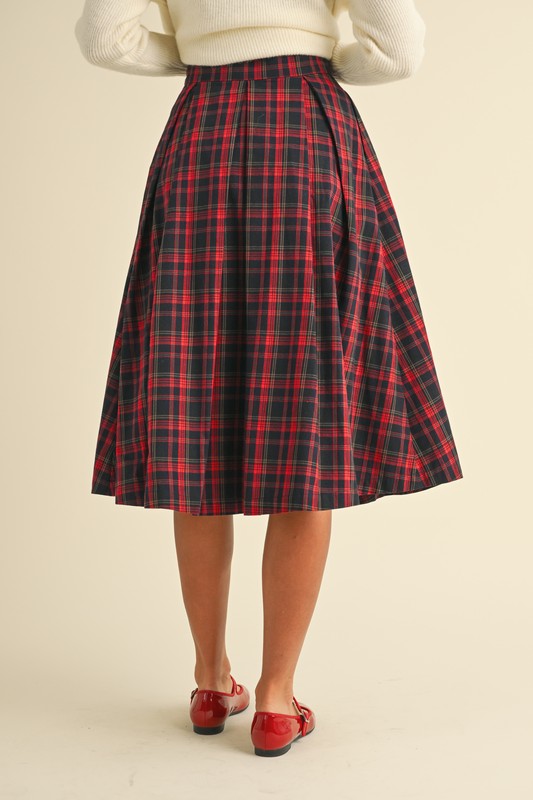 Perfect Plaid | Pleated Plaid Midi Skirt (Small to XLarge)