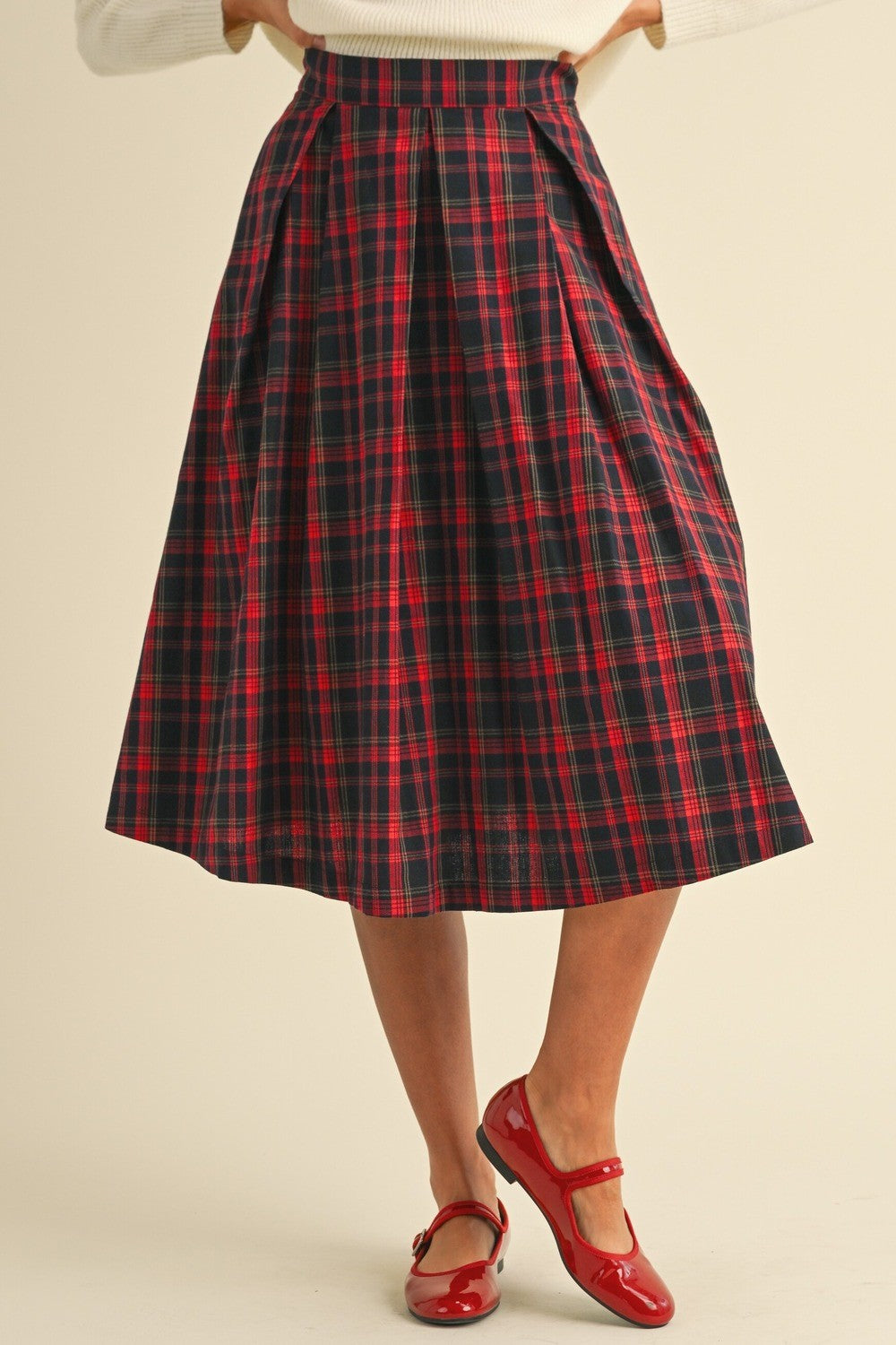 Perfect Plaid | Pleated Plaid Midi Skirt (Small to XLarge)