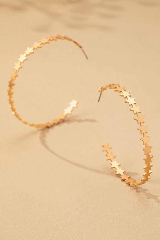 Brushed Star  Hoop Earrings