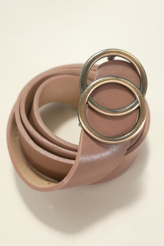 Classic Double Ring Buckle Faux Leather Belt, 2 Colors