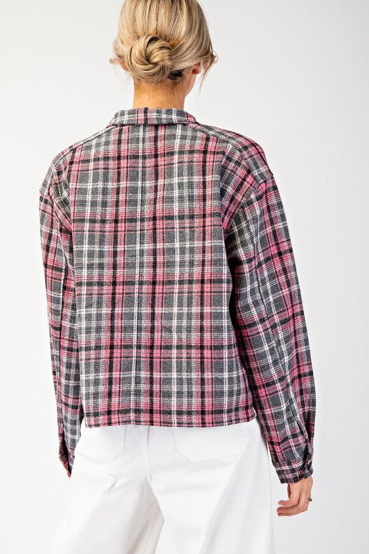 Tainted Love Plaid Button Front Shacket, 2 Colors (Small to Large)