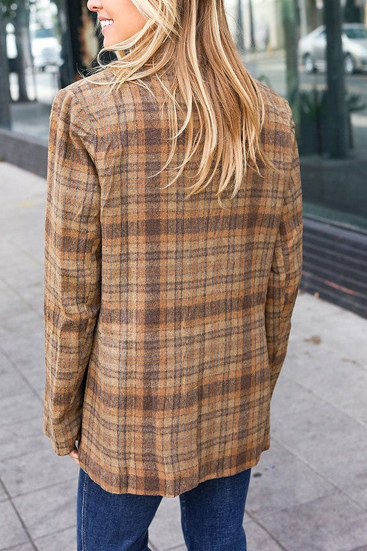 Plaid Collar Lapel Button Blazer (1X to 3X)