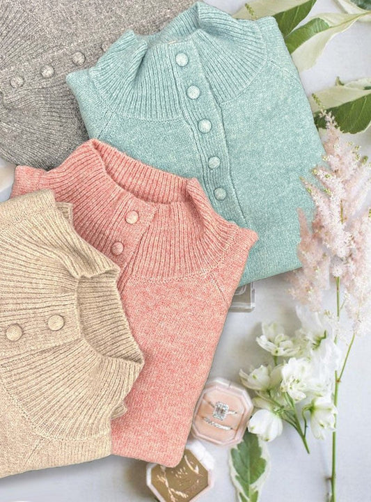 Gilmore Girl | Mock Neck Button Detail Sweater, 3 Colors (Small to Large)