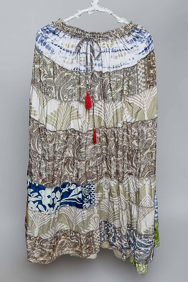 Assorted Print Boho Ruffle Wide Flare Skirt