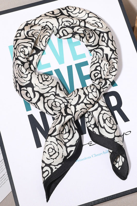 Black & White Blossoms Neck/Purse Scarf