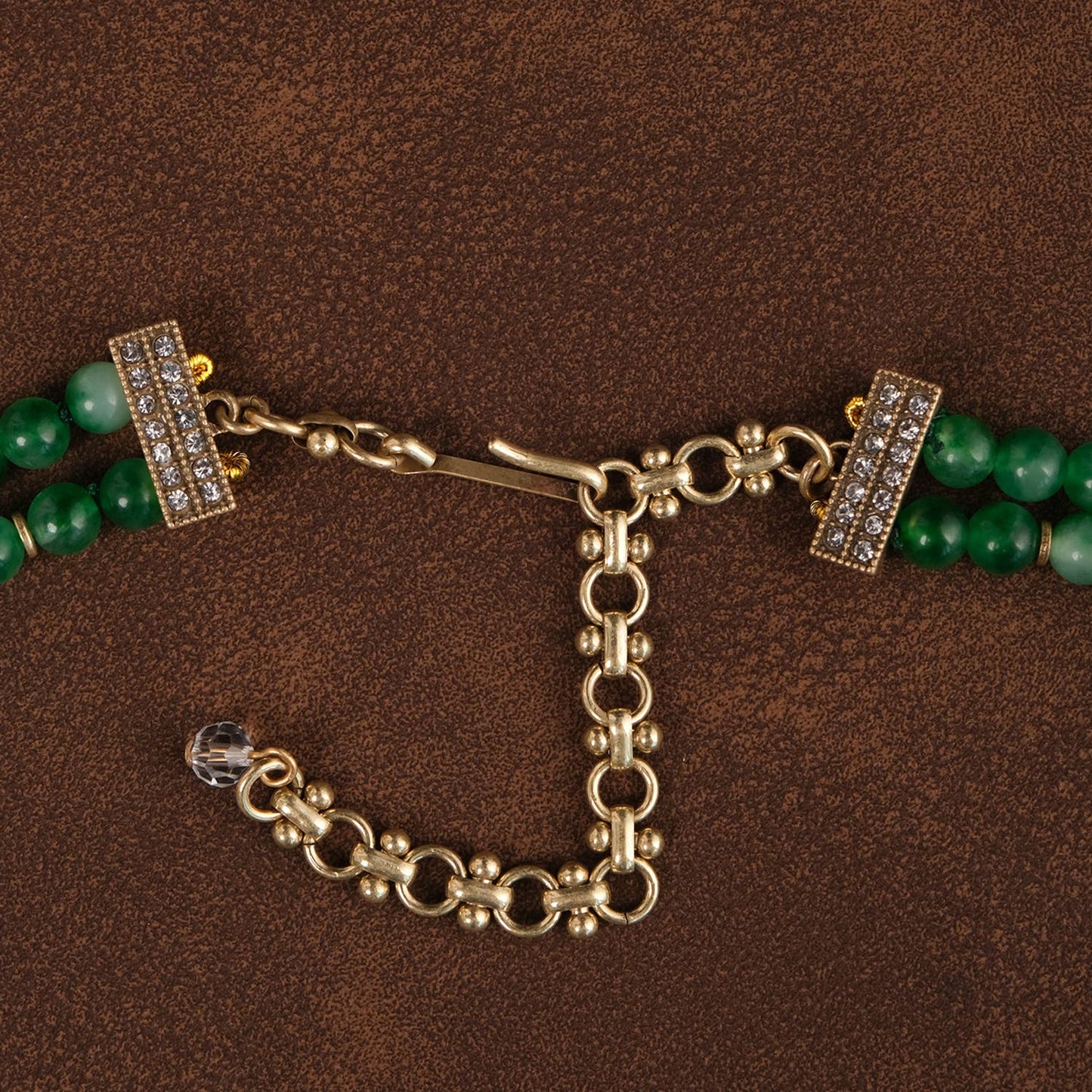 Vintage 18K Gold-Plated Carved Green Gemstone Necklace