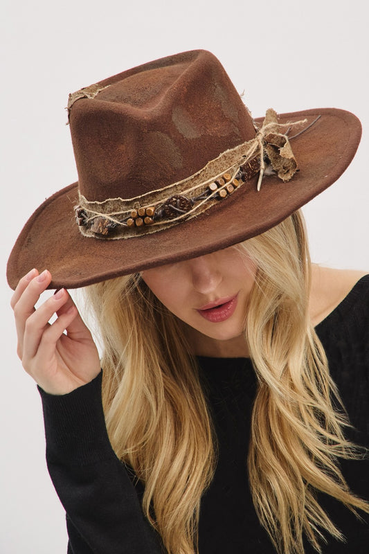 Vintage Style Western Hat with Wood Beads