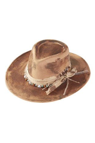 Vintage Style Western Hat with Distressed Bow and Feather