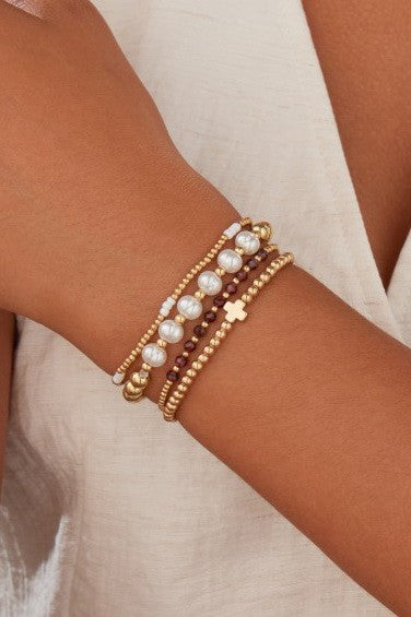 Pearl and Crystal Stretch Bracelet Set