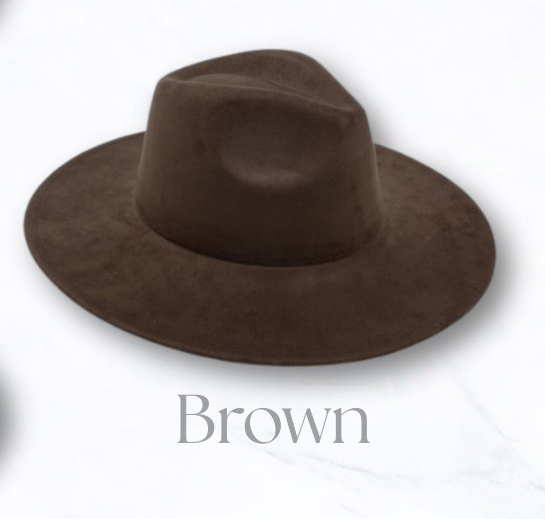 Faux Suede Large Brim Fedora Hat