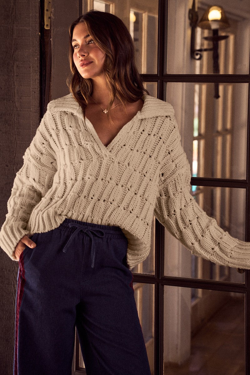 Cozy Textured Collared Sweater Top (Small to XLarge)