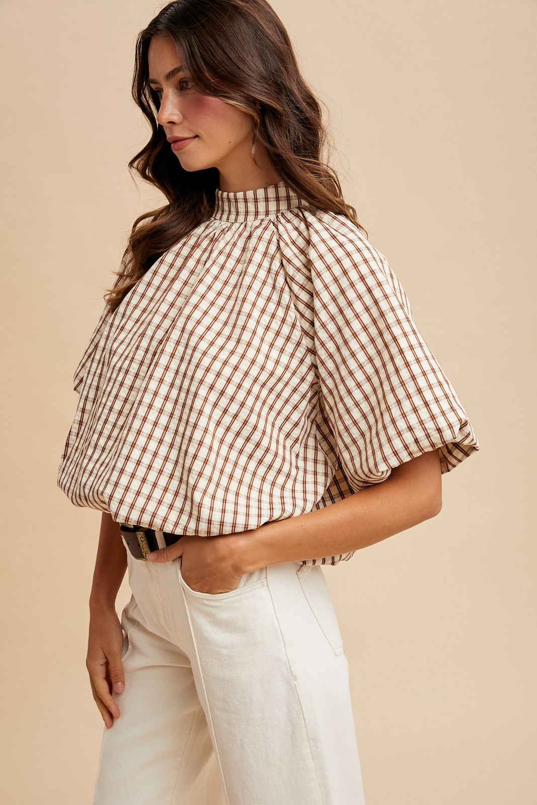 Checkmate Puff Sleeve Top