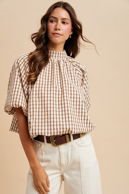 Checkmate Puff Sleeve Top