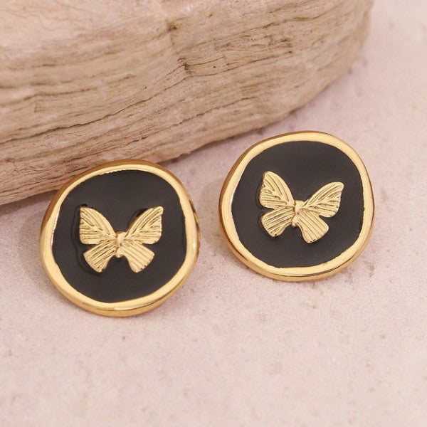Epoxy Gold Butterfly Gold Edge Stud Earring