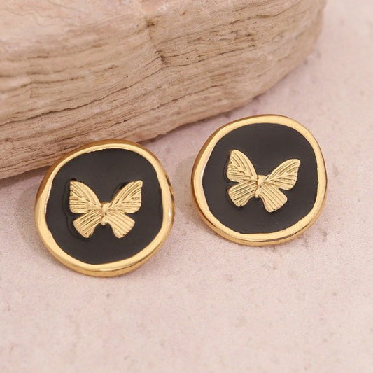 Epoxy Gold Butterfly Gold Edge Stud Earring