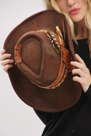 Vintage Style Western Hat with Distressed Band