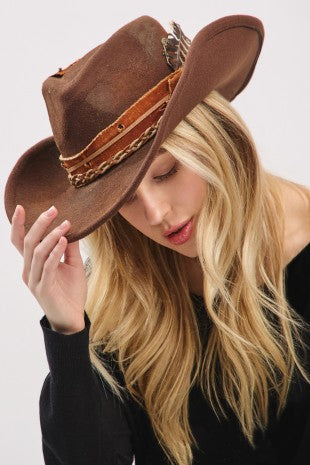 Vintage Style Western Hat with Distressed Band