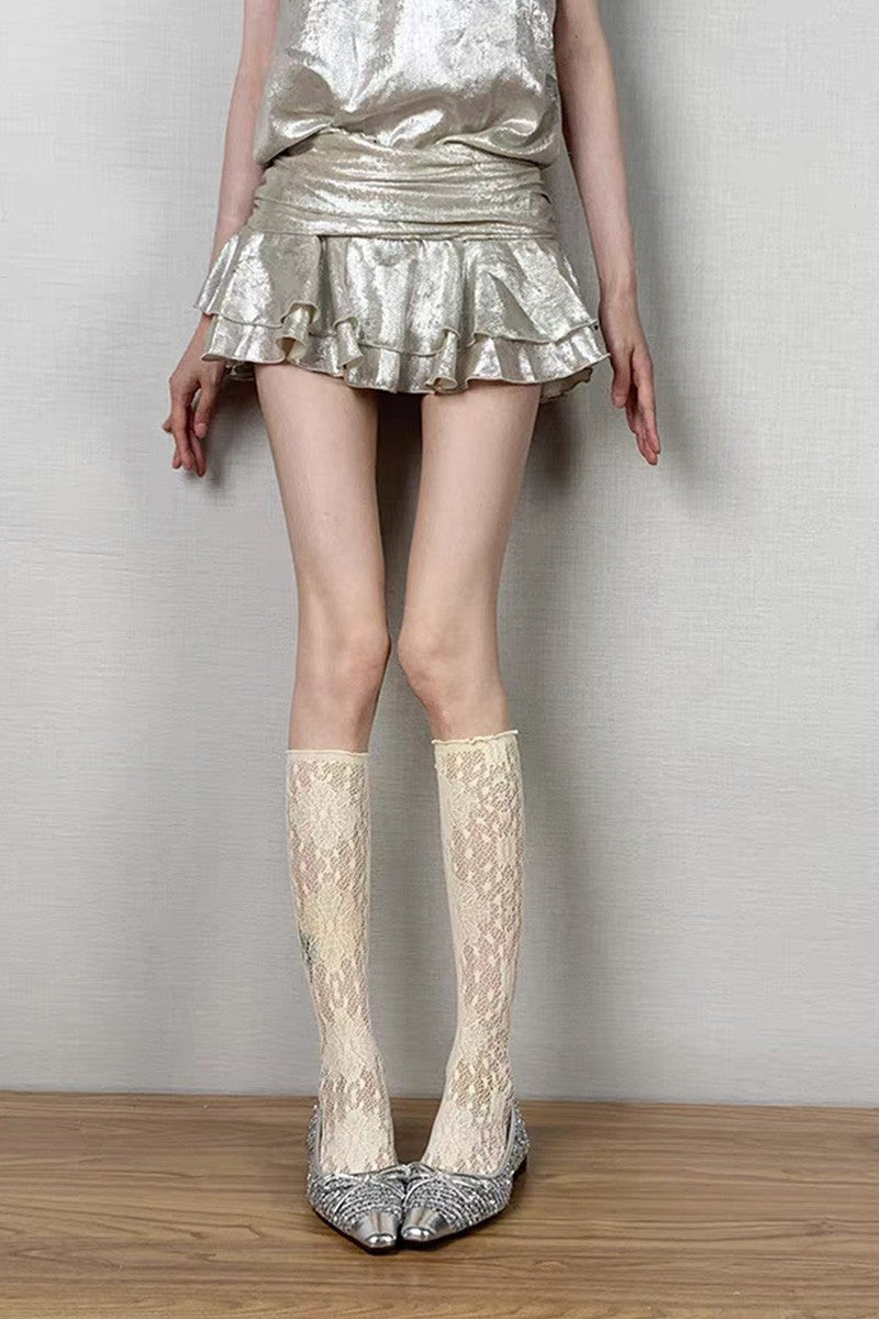 Ivory Lace Knee High Slouchy Socks