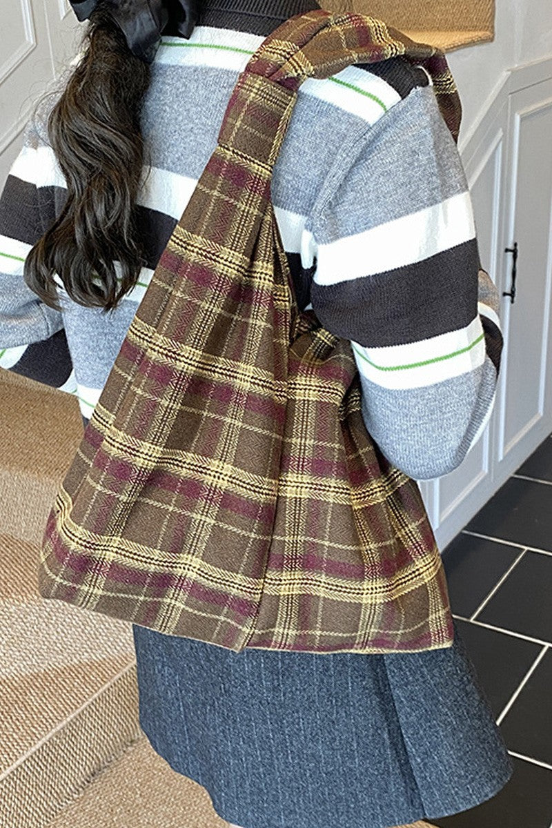Plaid Canvas Tote Shoulder Bag