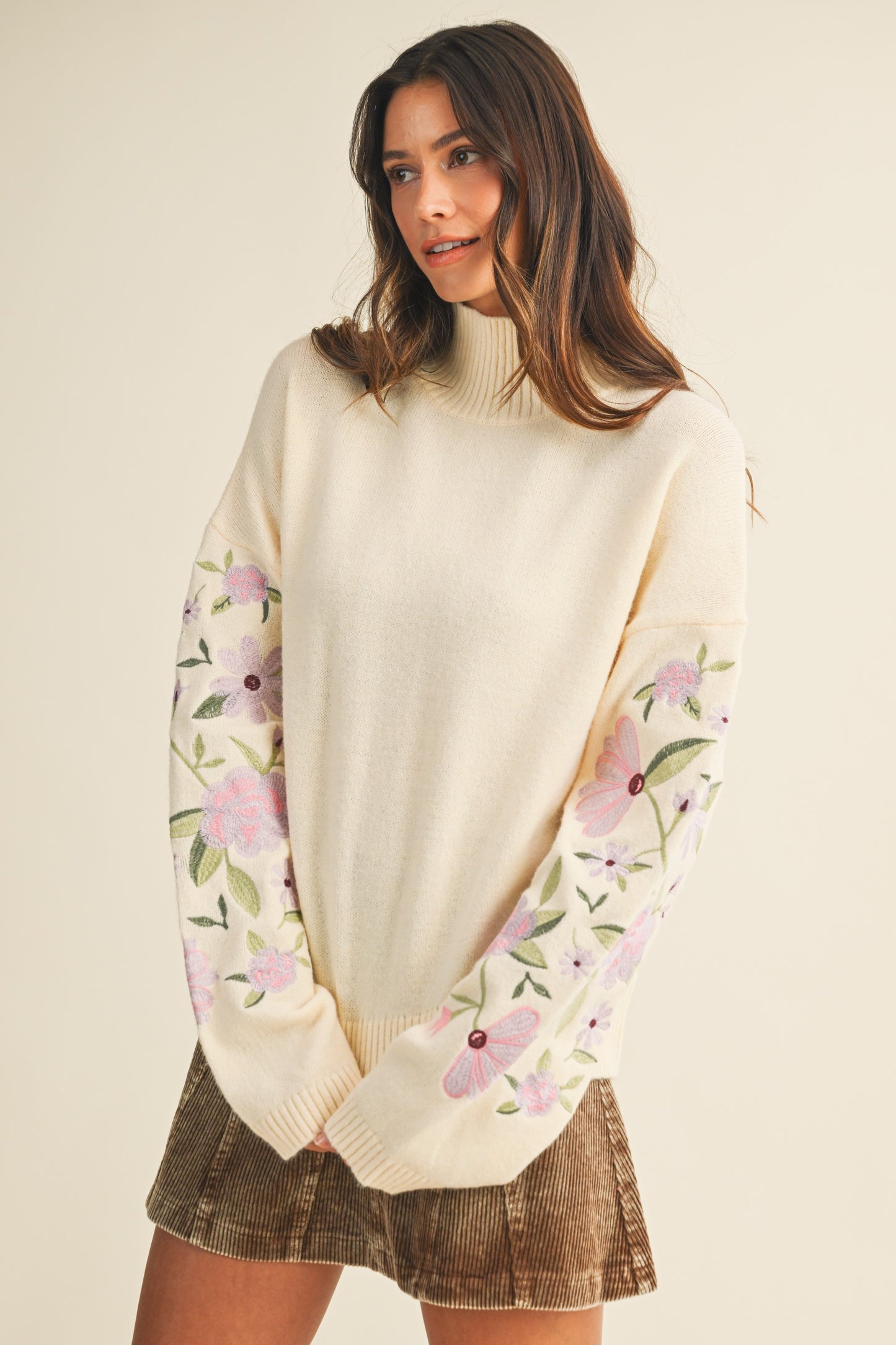 Cast Your Cares Floral Embroidered Sleeve Sweater