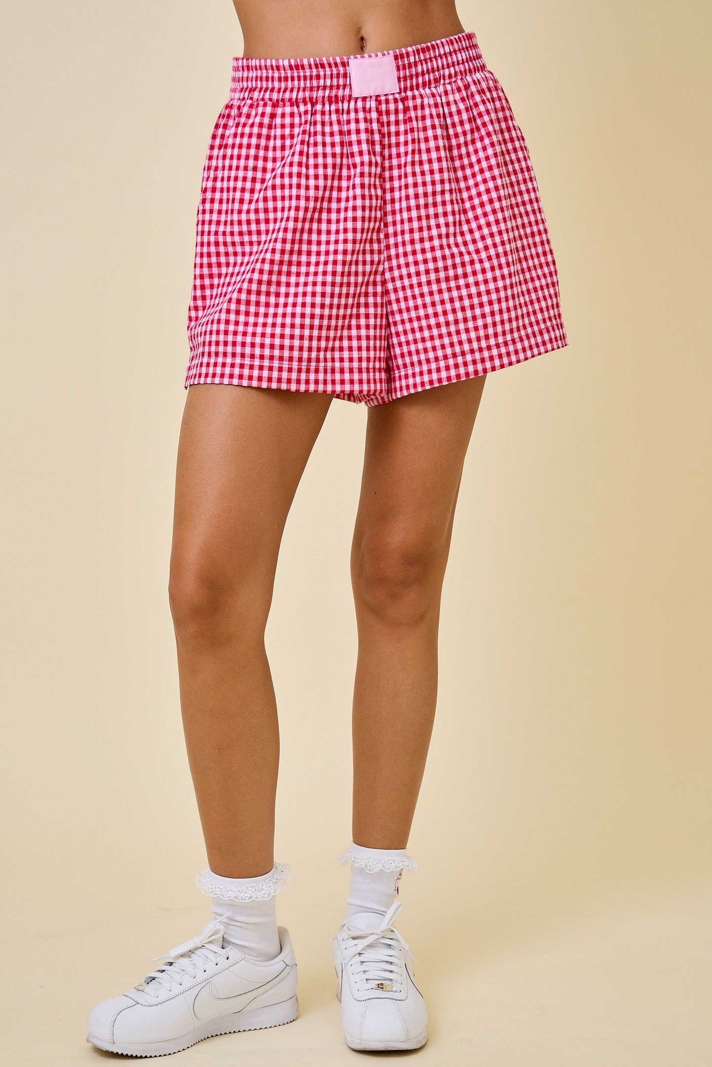 All My Love Red Gingham Boxer Style Shorts