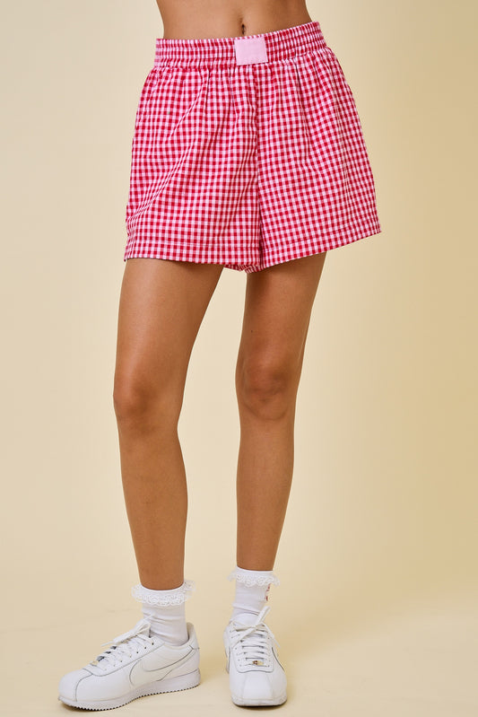 All My Love Red Gingham Boxer Style Shorts