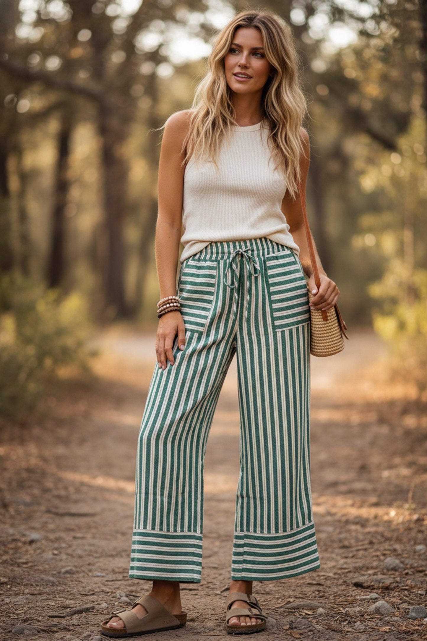 Opal Beach Green Striped Pants