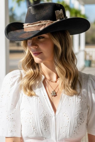 Vintage Style Western Hat with Rustic Feather