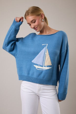 Sail Away Boat Motif Sweater